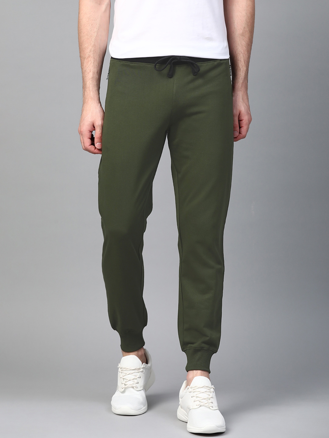 Buy Mast & Harbour Men Olive Green Solid Joggers - Track Pants for Men ...