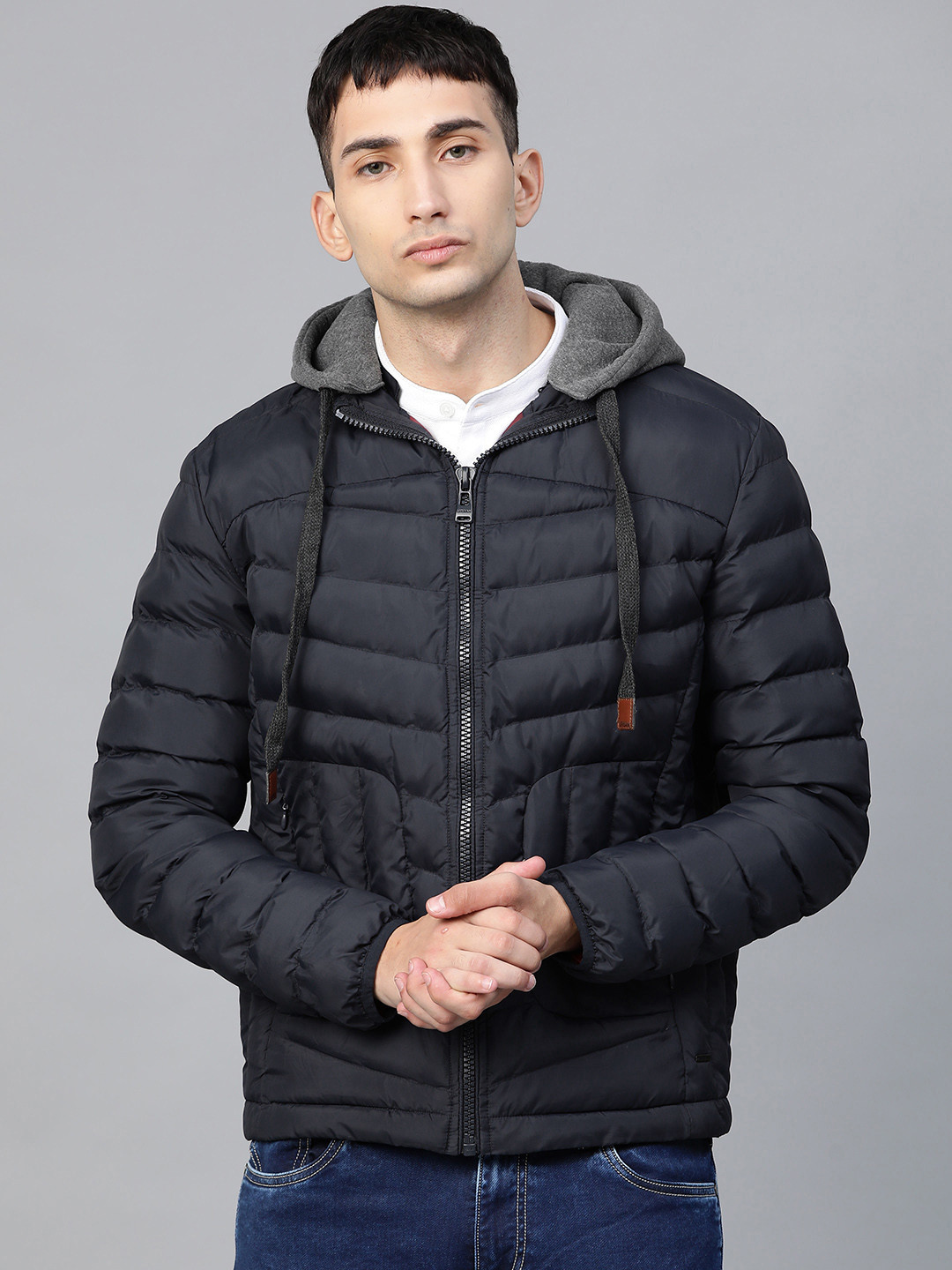Buy Blackberrys Men Navy Blue Slim Fit Solid Quilted Jacket With