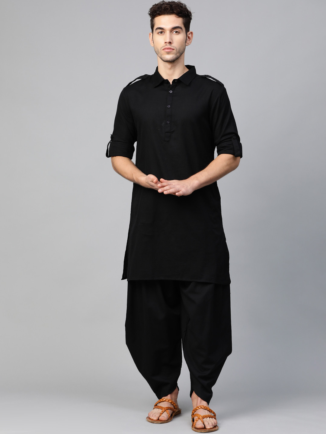 Buy Anouk Men Black Solid Pathani Kurta With Dhoti Pants Kurta Sets for Men 11199372 Myntra