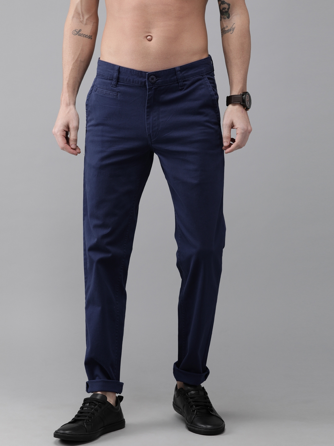 Buy Roadster Men Blue Regular Fit Solid Chinos - Trousers for Men ...