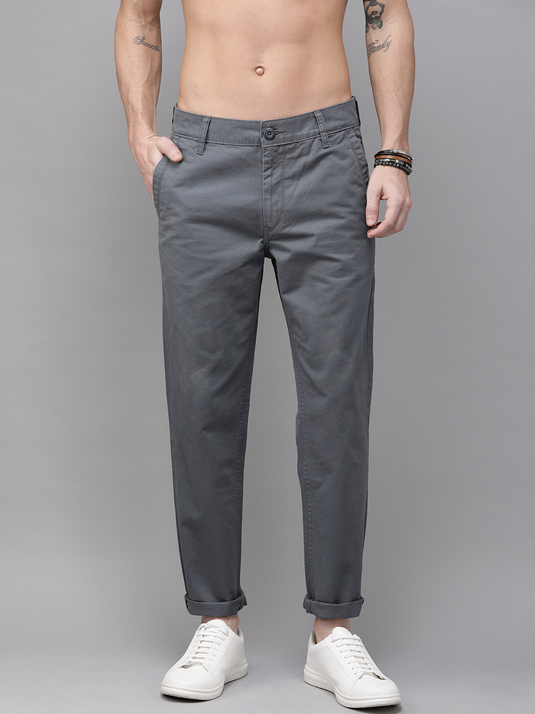 Buy Roadster Men Grey Regular Fit Solid Chinos - Trousers for Men ...