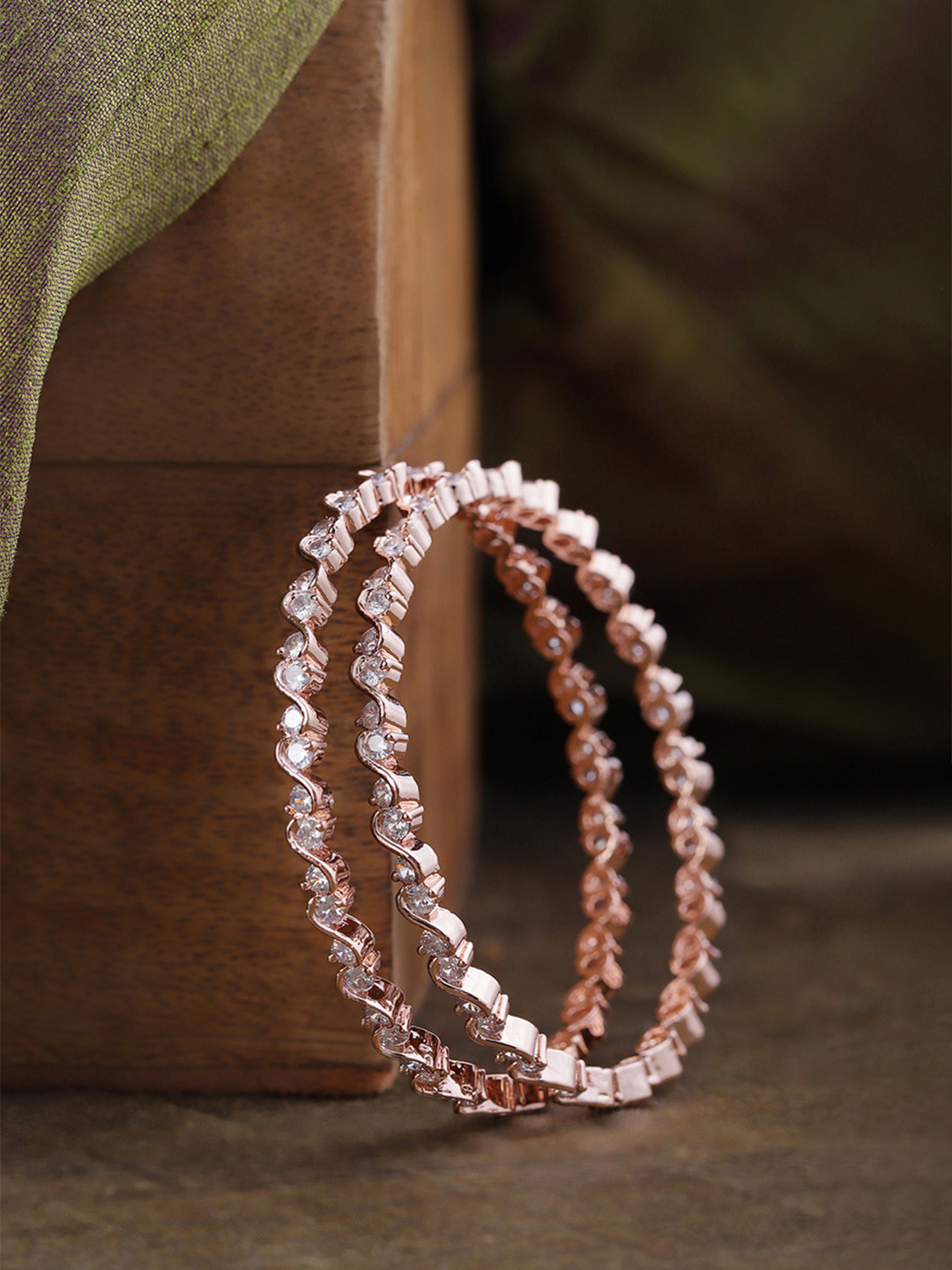 Buy Priyaasi Set Of 2 Rose Gold Plated Stone Studded Handcrafted