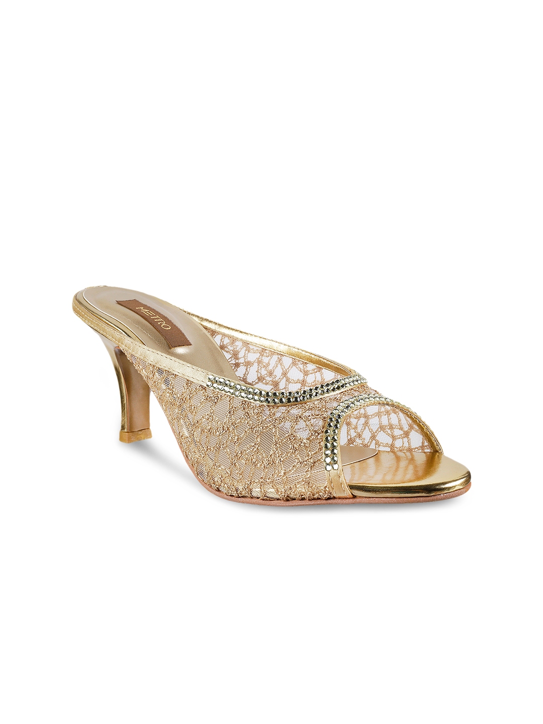 Buy Metro Women Gold Toned Peep Toed Heels Heels for Women 1121597