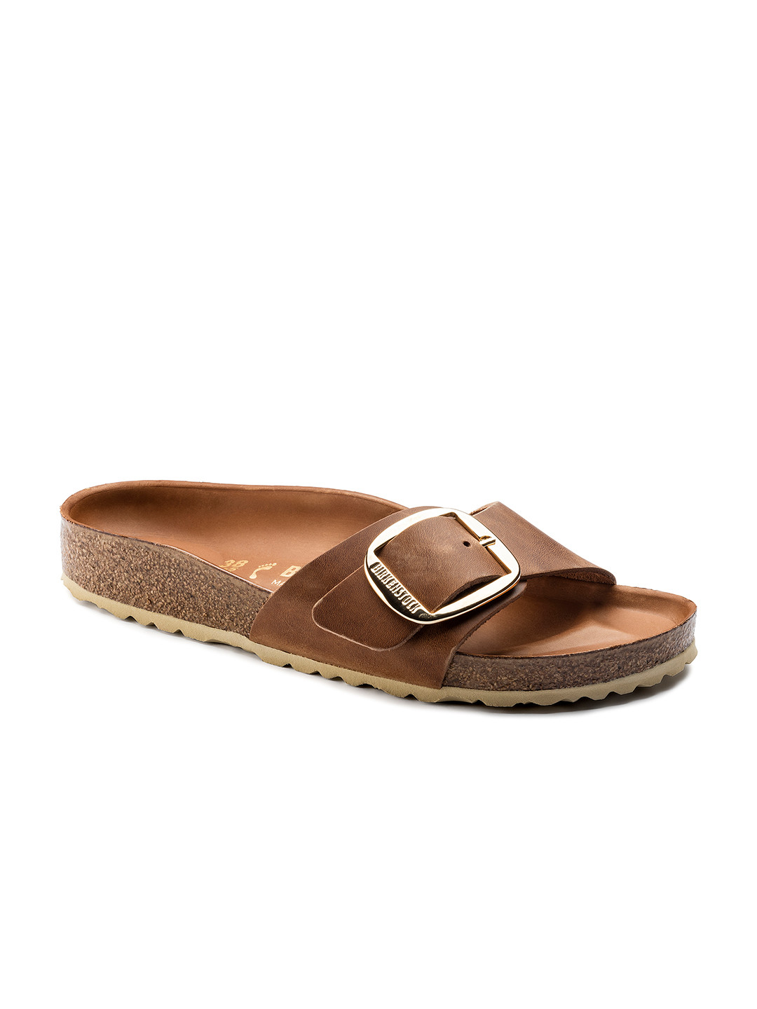 Buy Birkenstock Women Brown Madrid Big Buckle Oiled Leather Open Toe Narrow Width Flats Flats