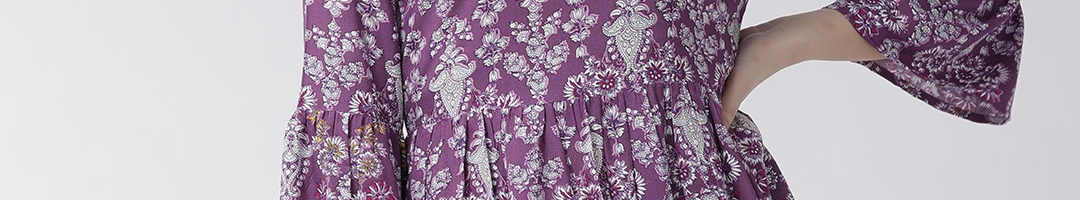 Buy Rue Collection Women Purple & White Printed A Line Dress - Dresses ...