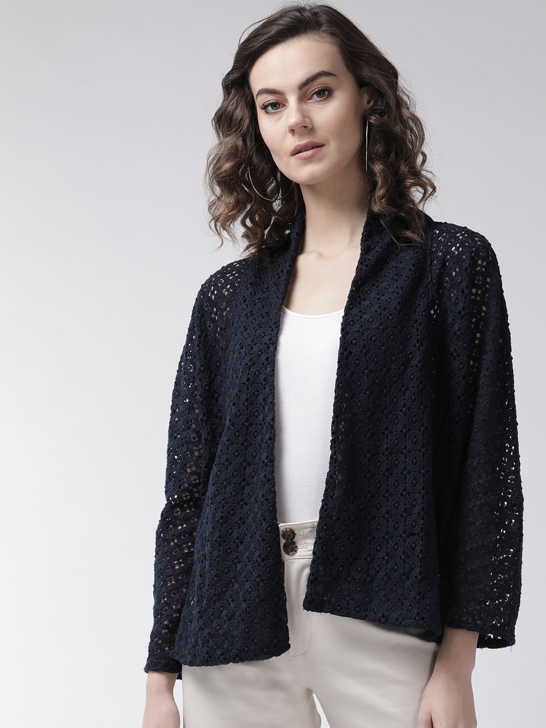 Women's Blue Solid Shrug with Broach