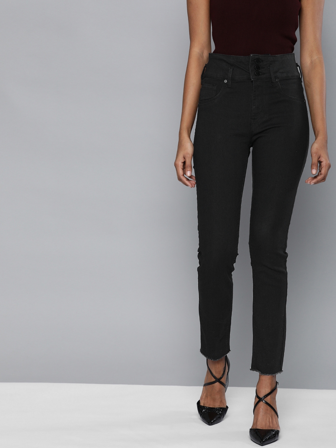 skinny fit high rise jeans for women