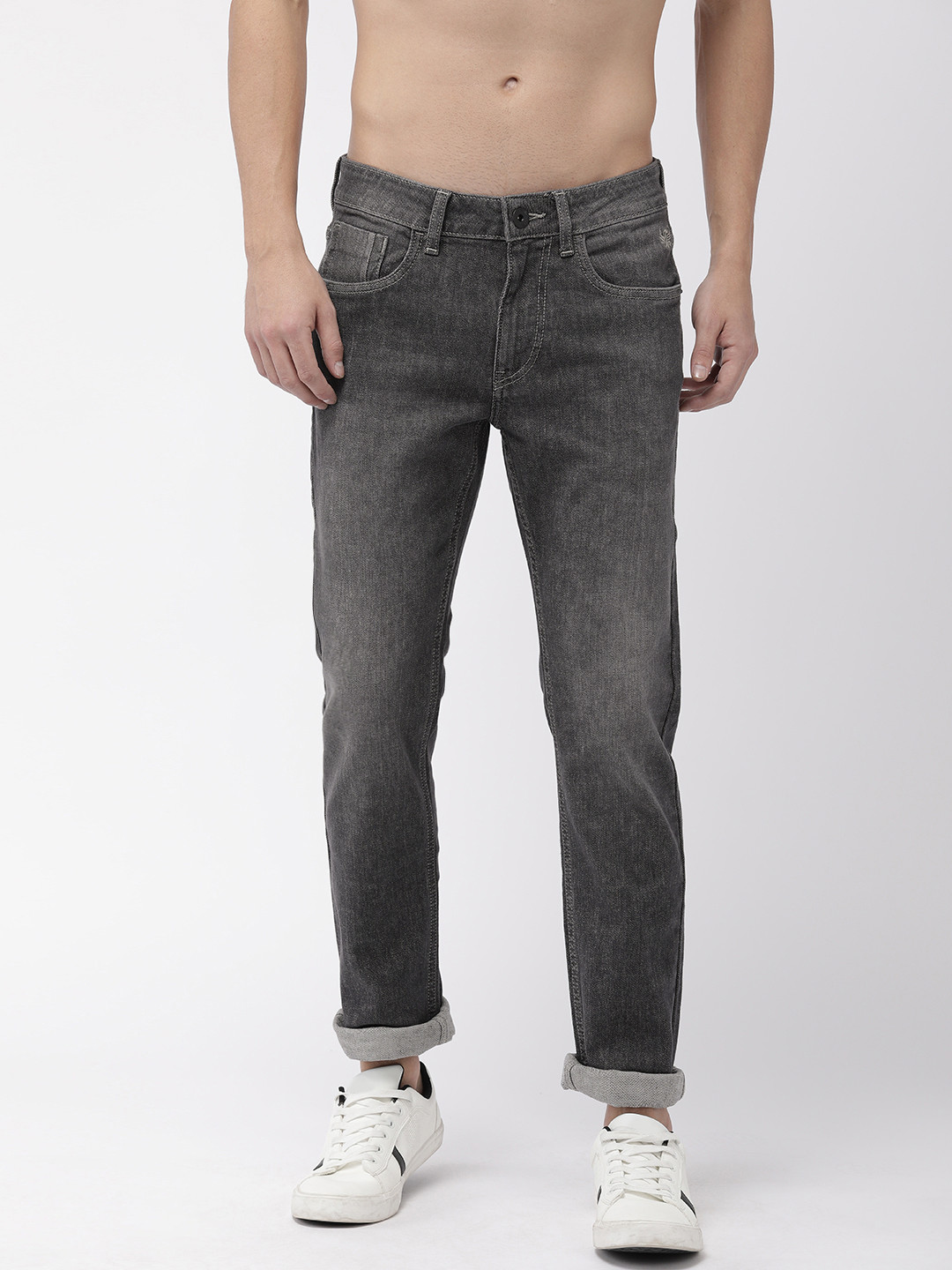 Buy Flying Machine Men Grey Micheal Slim Tapered Fit Mid Rise Clean