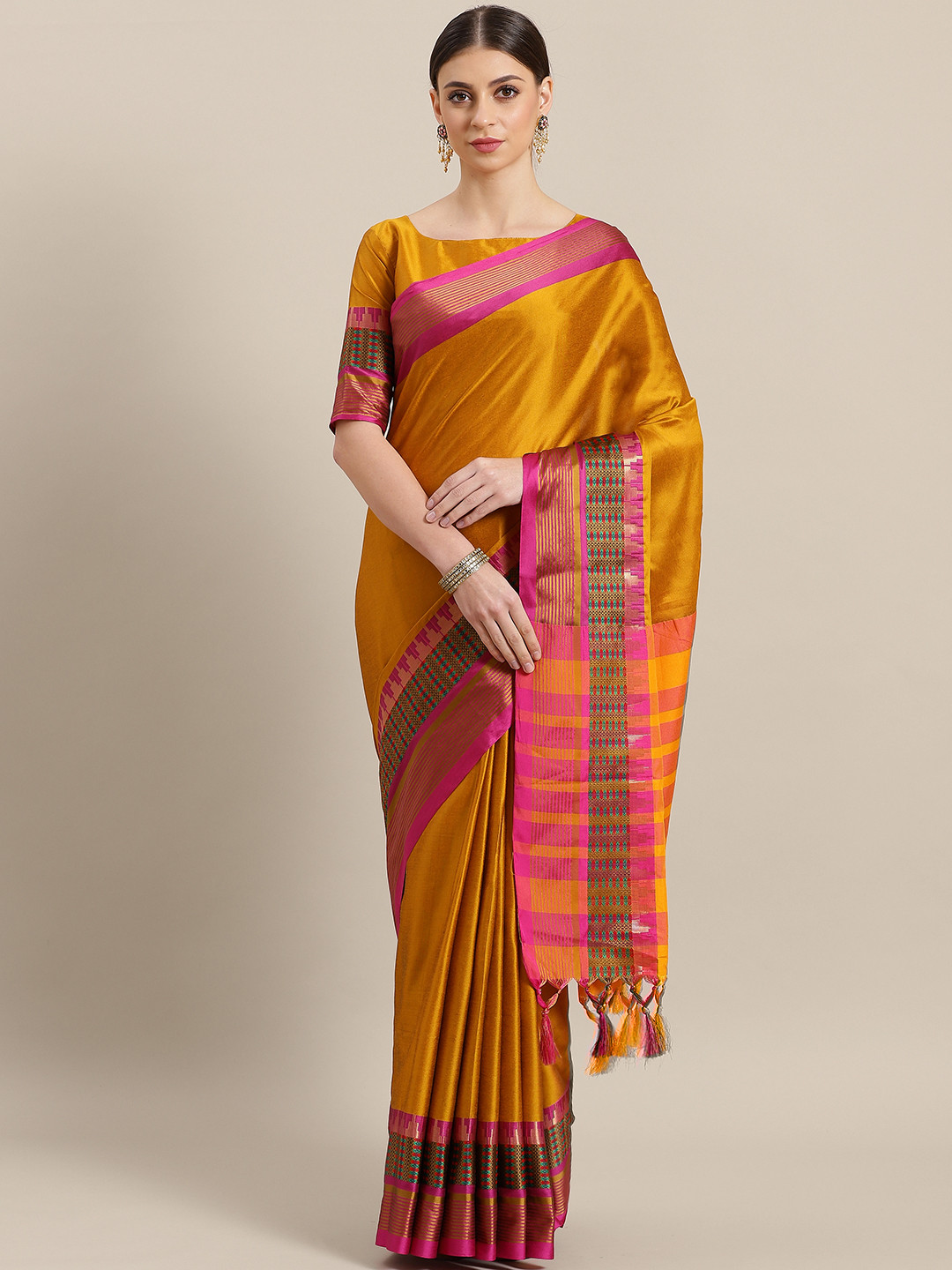 Mustard Yellow Khadi Cotton Saree main image 0