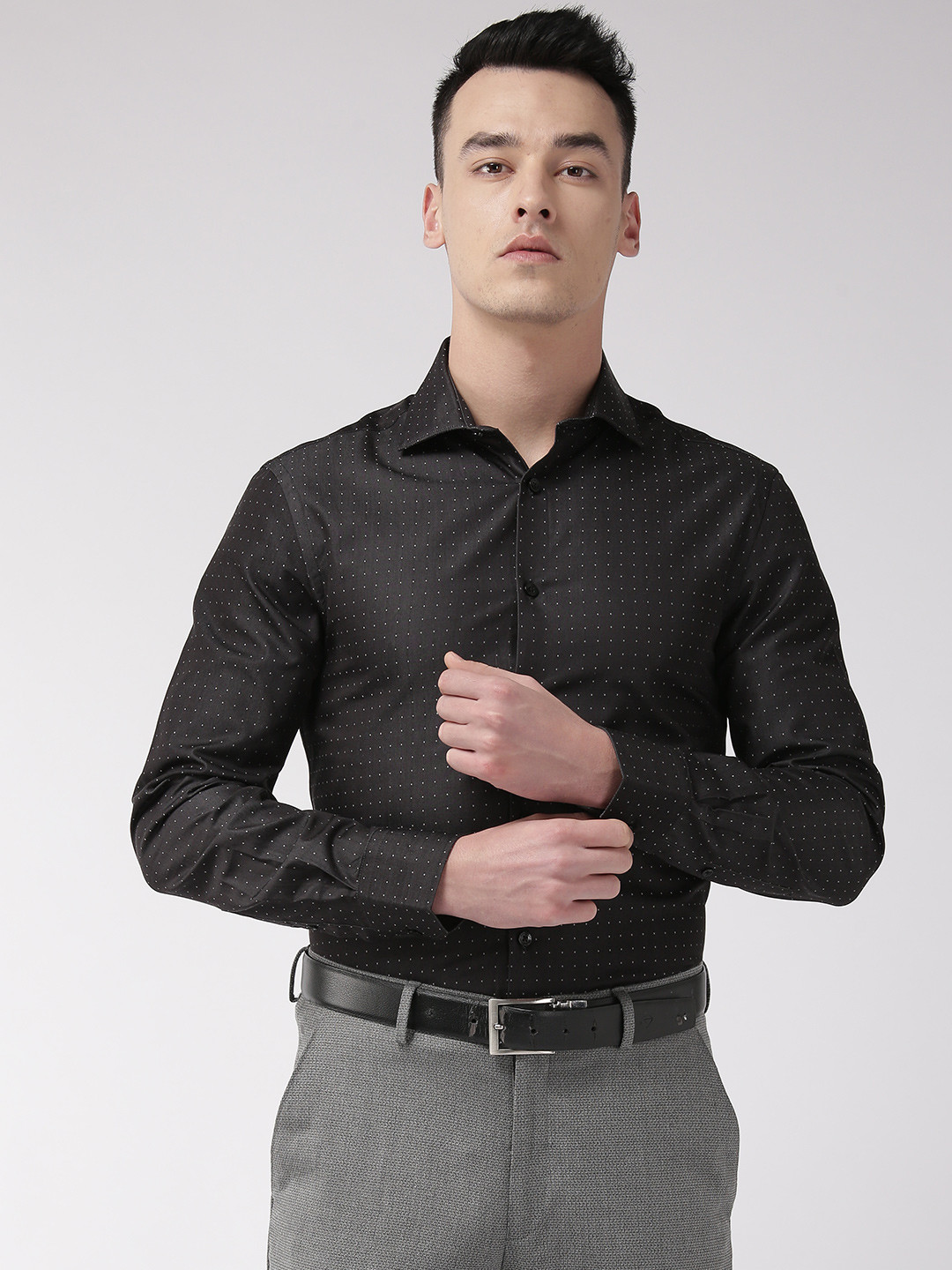 Buy Marks & Spencer Men Black & Grey Tailored Slim Fit Printed Formal