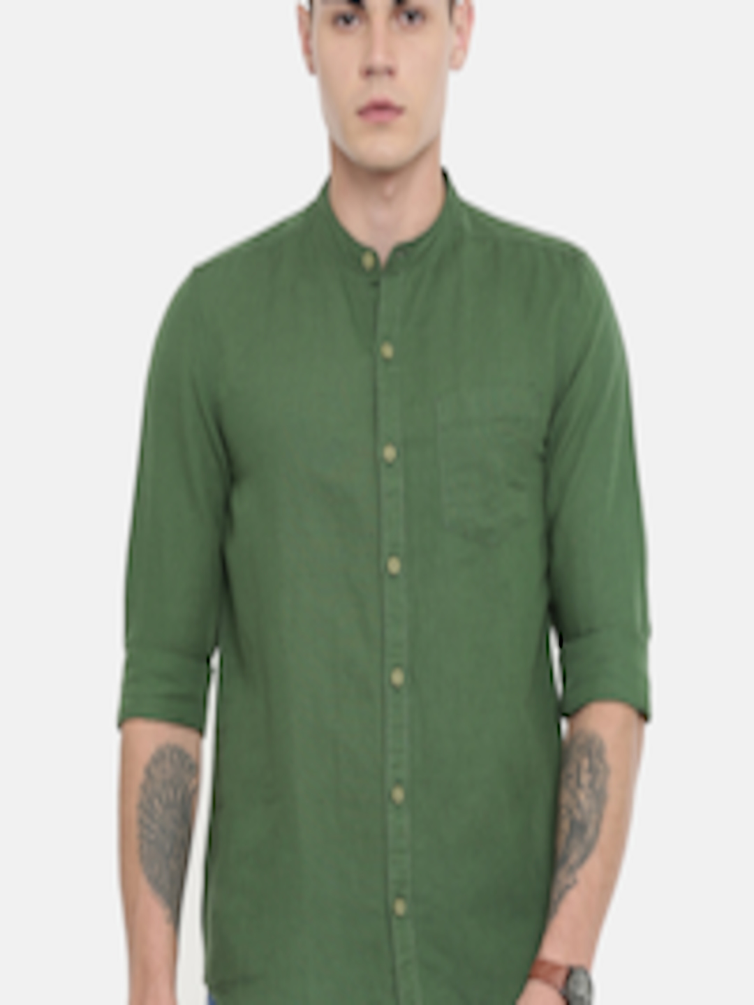 Buy Wrangler Men Olive Green Slim Fit Solid Casual Shirt - Shirts for ...