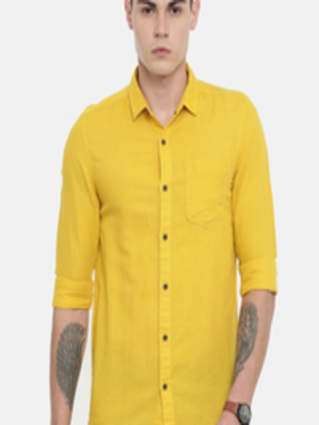 Buy Wrangler Men Mustard Yellow Slim Fit Solid Casual Shirt - Shirts ...
