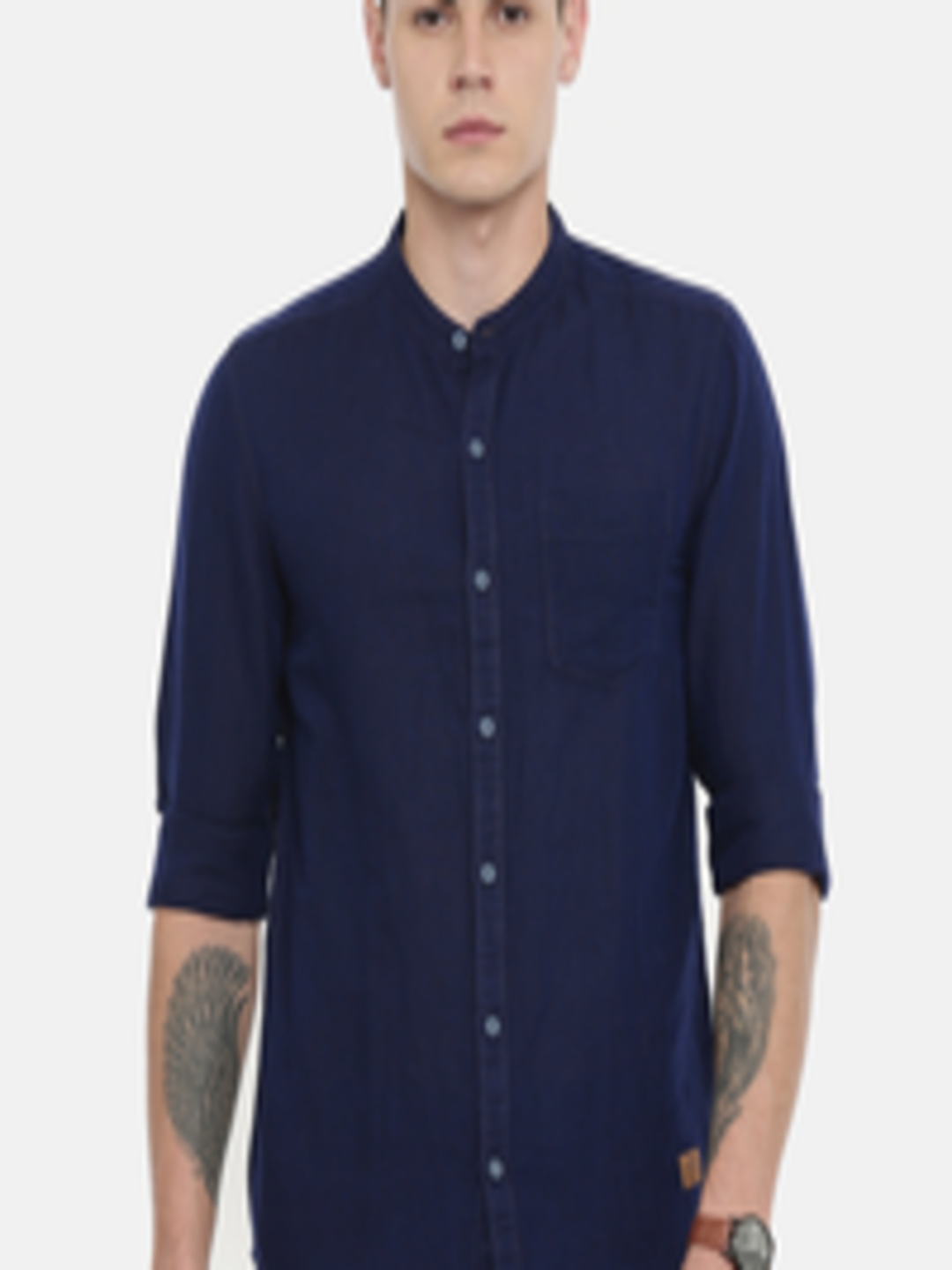 Buy Wrangler Men Navy Blue Slim Fit Solid Casual Shirt - Shirts for Men ...