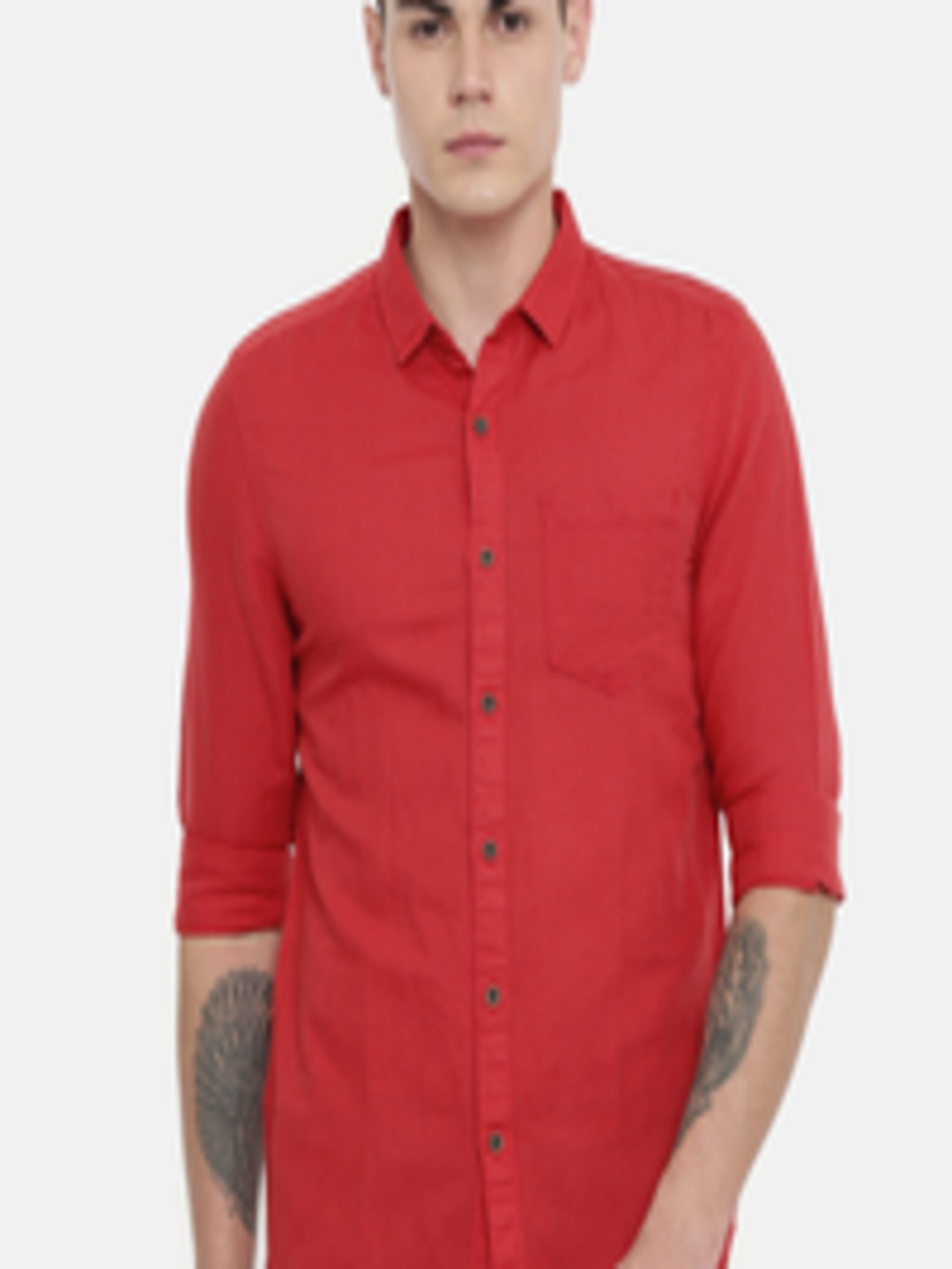 Buy Wrangler Men Red Slim Fit Solid Casual Shirt - Shirts for Men ...