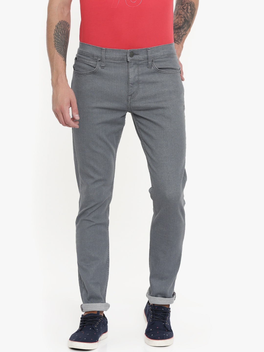 Buy Lee Men Grey Travis Slim Fit Mid Rise Clean Look Stretchable Jeans ...