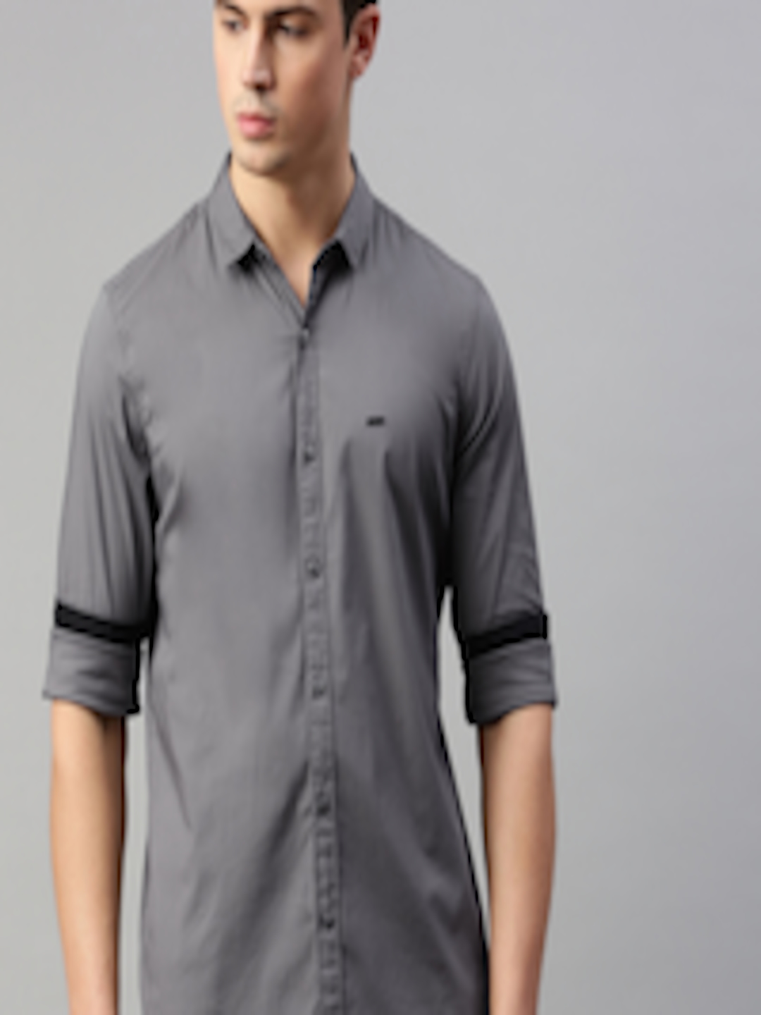Buy Lee Men Grey Super Slim Fit Solid Casual Shirt - Shirts for Men ...
