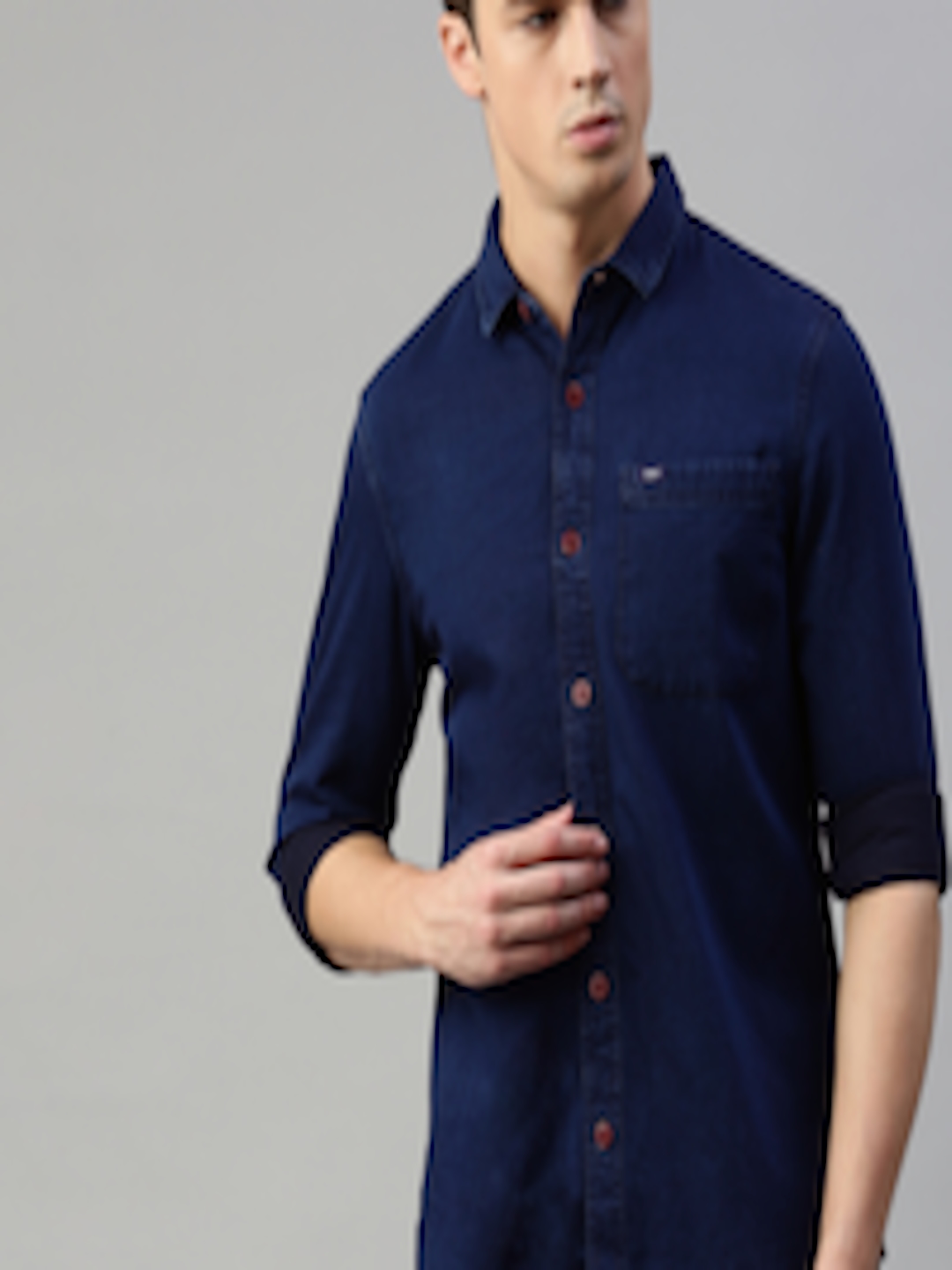 Buy Lee Men Navy Blue Slim Fit Solid Casual Shirt - Shirts for Men ...
