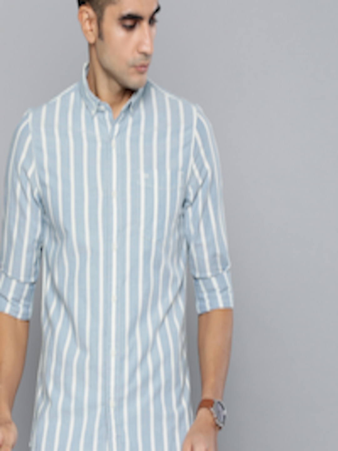 Buy Lee Men White & Blue Super Slim Fit Striped Casual Shirt - Shirts ...