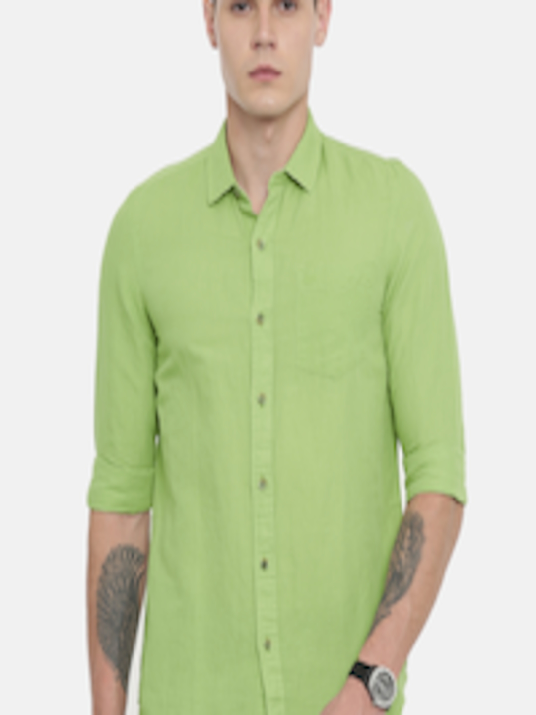 Buy Lee Men Green Slim Fit Solid Casual Shirt - Shirts for Men 11238430 ...