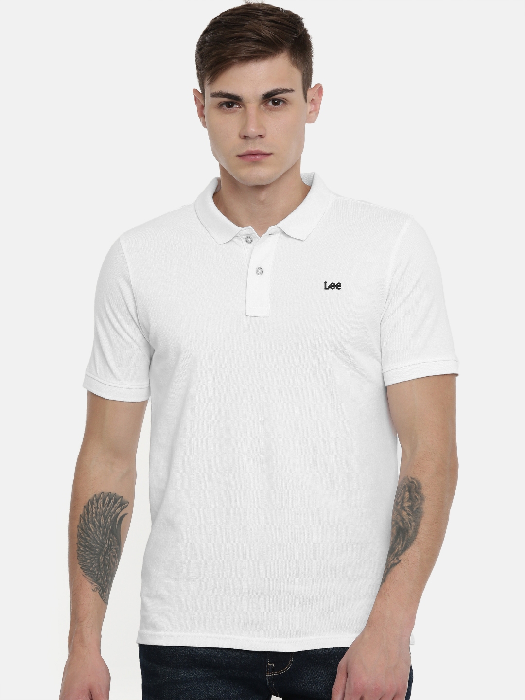 Buy Lee Men White Solid Polo Collar Pure Cotton T Shirt - Tshirts for ...