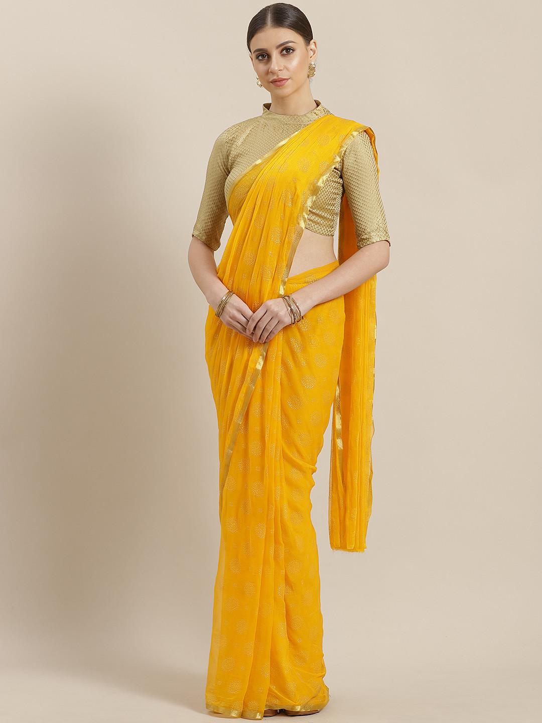 Buy Saree Mall Yellow & Golden Embellished Saree Sarees for Women