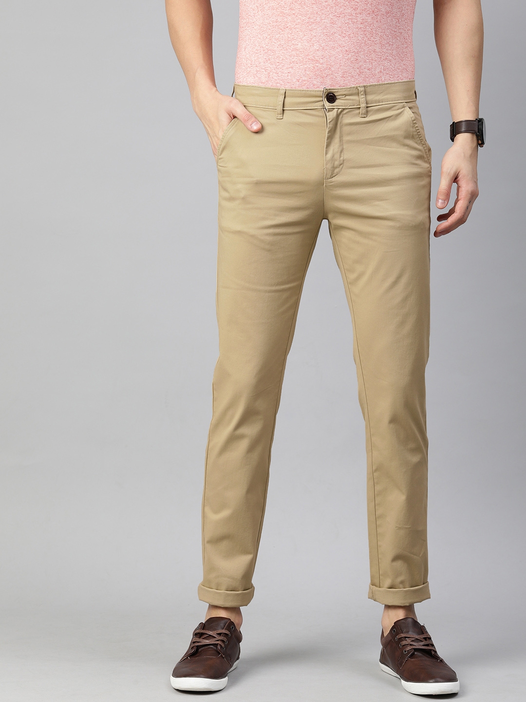 Buy Pepe Jeans Men Beige Slim Fit Solid Chinos - Trousers for Men ...