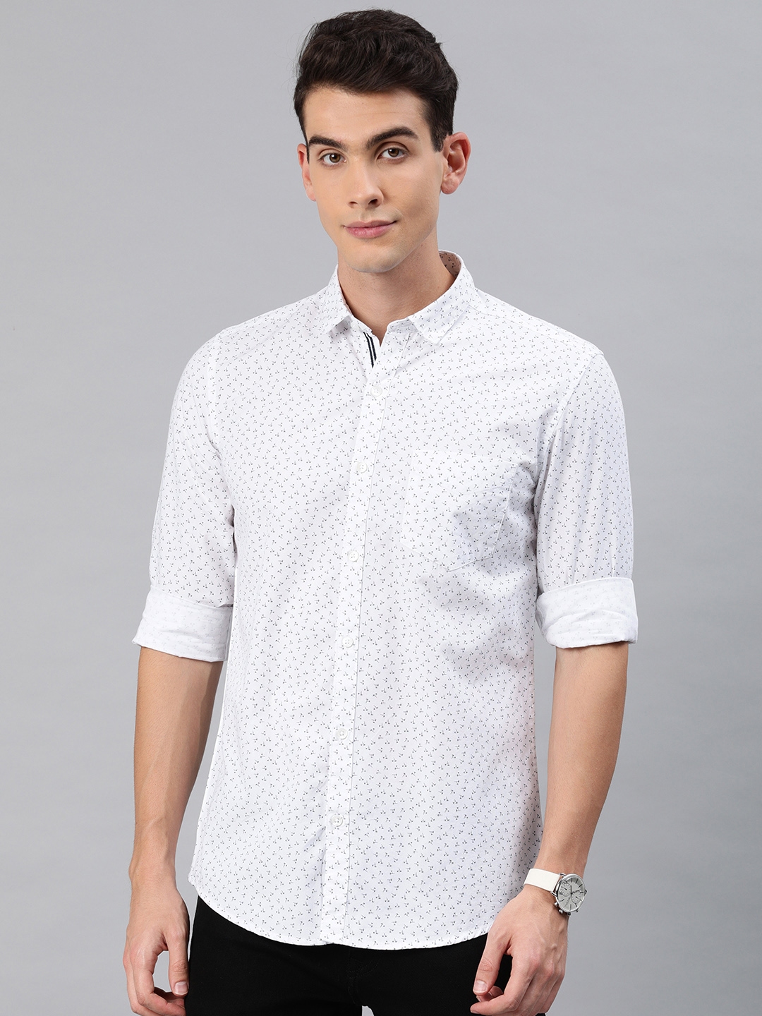 Buy FOGA Men White & Navy Blue Slim Fit Printed Casual Shirt - Shirts ...
