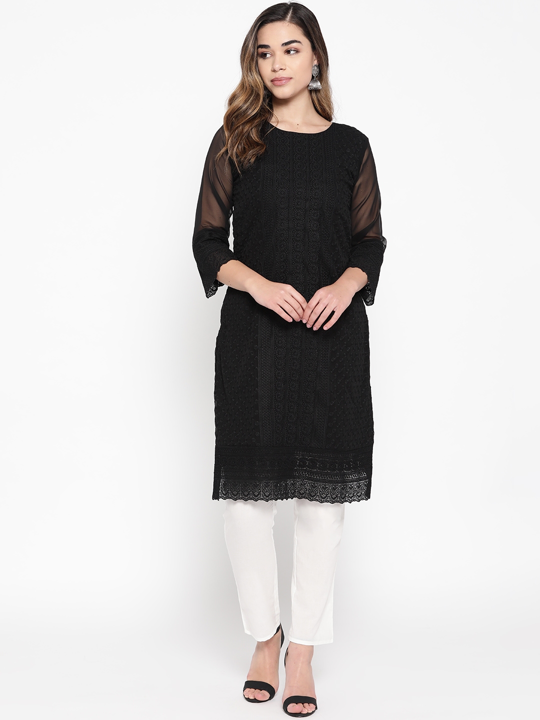 chikankari kurta myntra