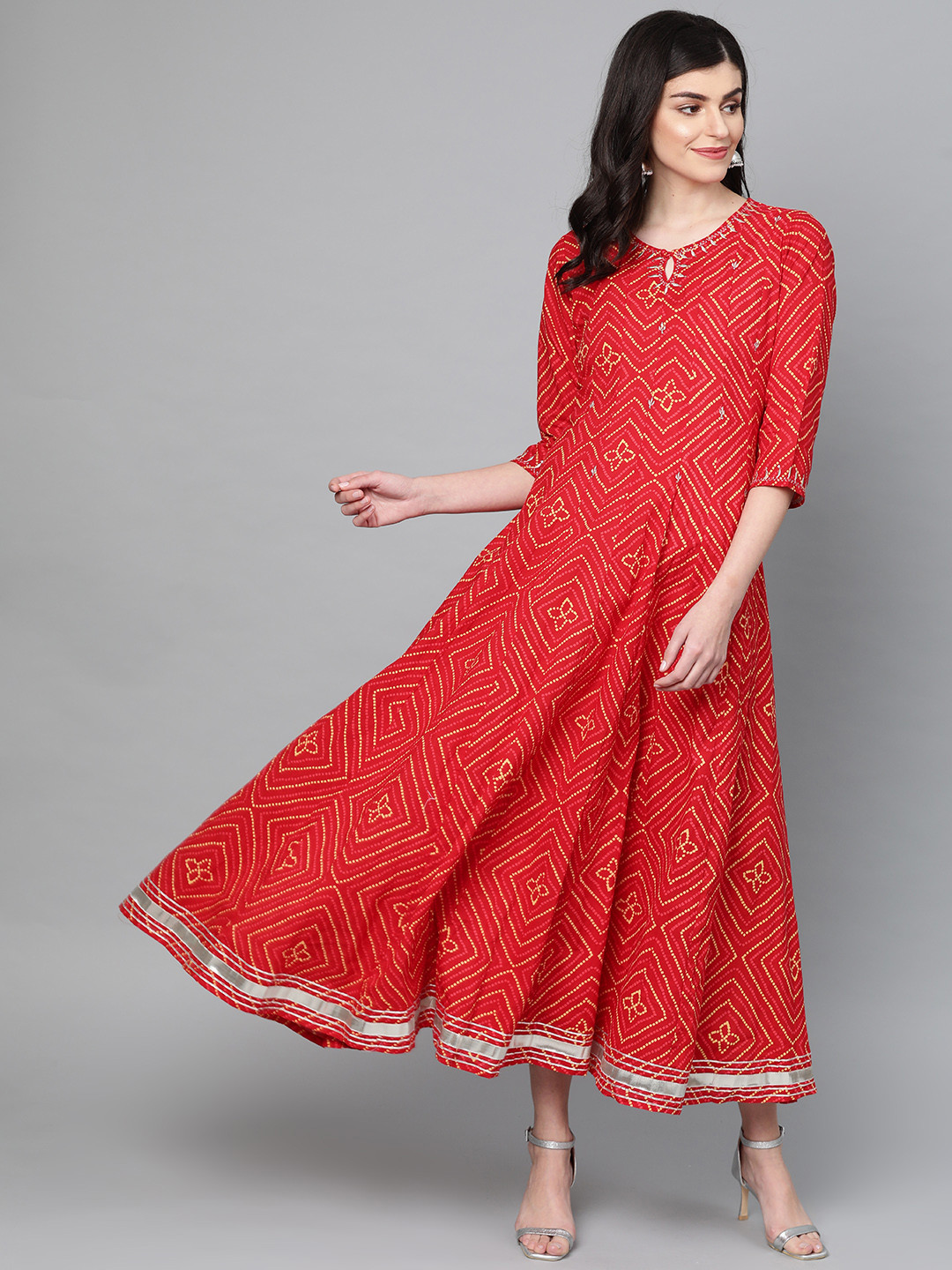 Buy Ishin Women Red & Yellow Bandhani Print Maxi Dress - Dresses for Women 11250674 | Myntra