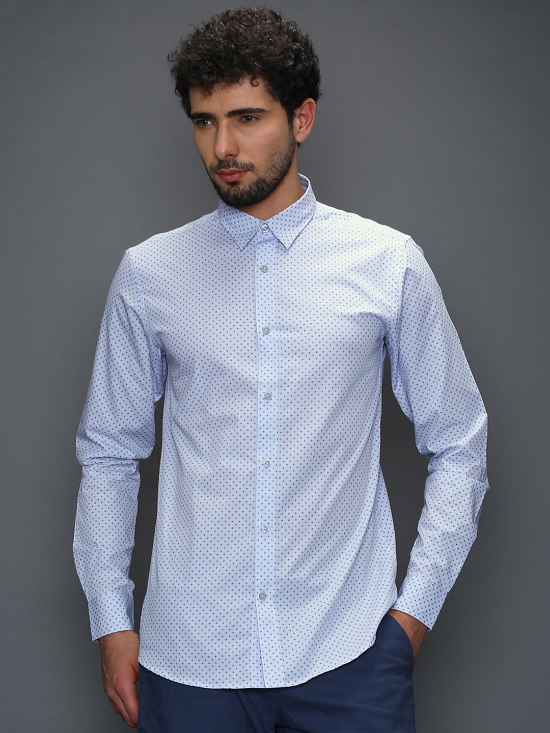 Buy SELECTED Blue Printed Slim Smart Casual Shirt - Shirts for Men ...