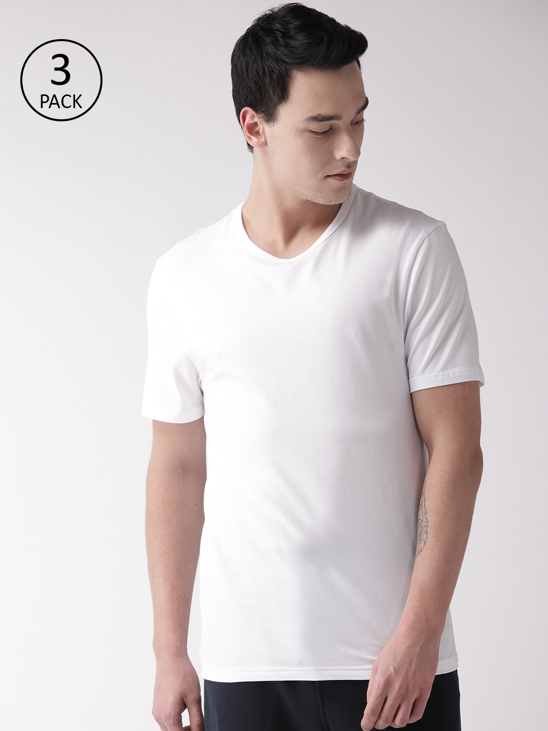 Buy Marks & Spencer Men Pack Of 3 White Solid Innerwear Vests ...
