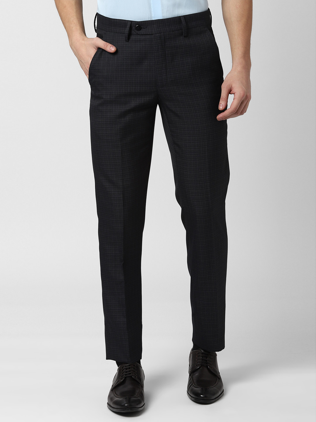 Buy Peter England Men Black Slim Fit Solid Formal Trousers - Trousers ...