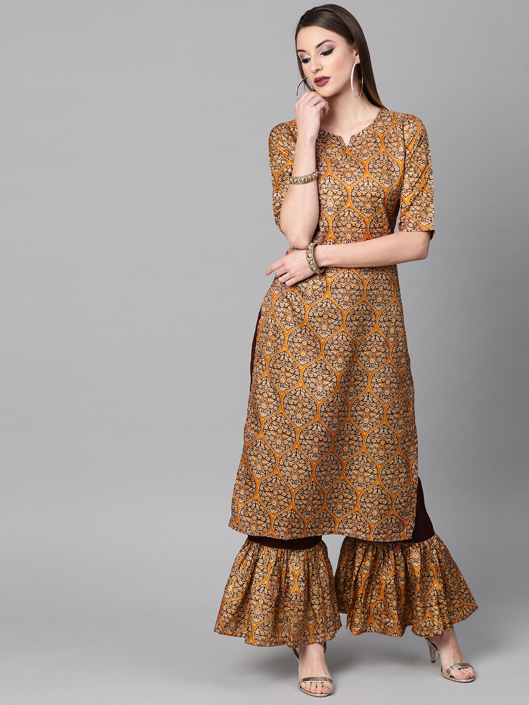Buy Gerua By Libas Women Mustard Yellow Brown Printed Kurta With