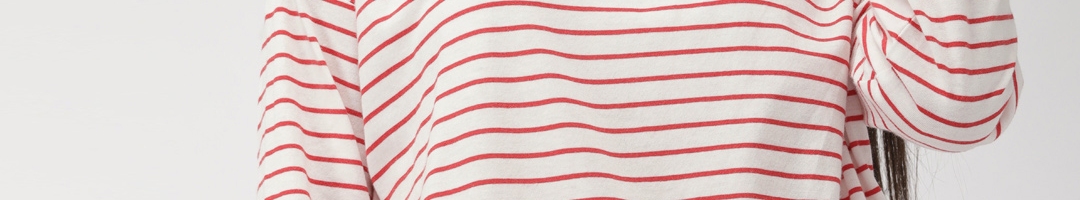 Buy FOREVER 21 Women White & Red Striped Round Neck T Shirt - Tshirts ...