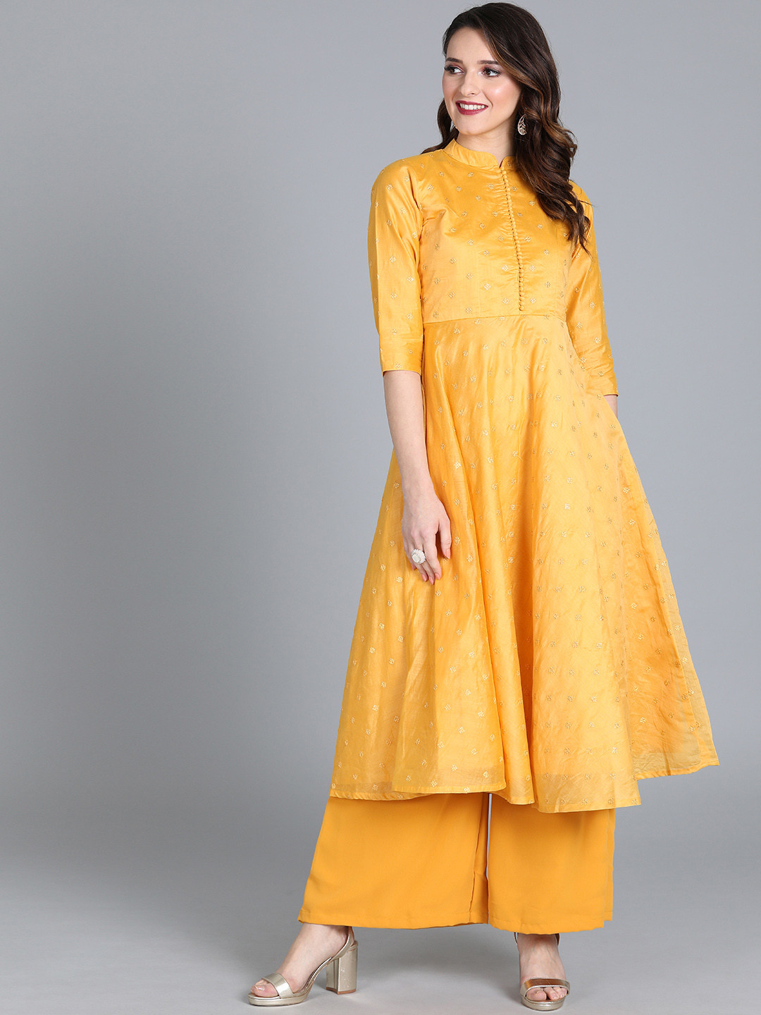 Buy Ethnovog Women Mustard Yellow Made To Measure Kurta With Palazzos ...