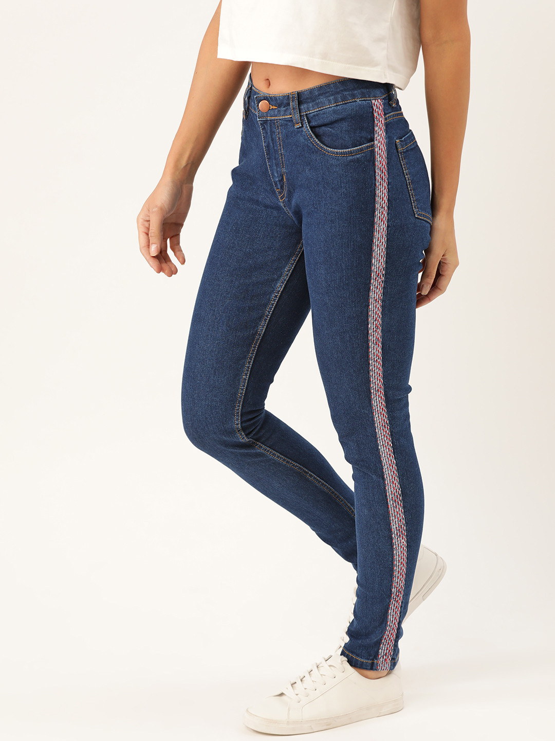 Buy DressBerry Women Navy Blue Skinny Fit Mid Rise Clean Look