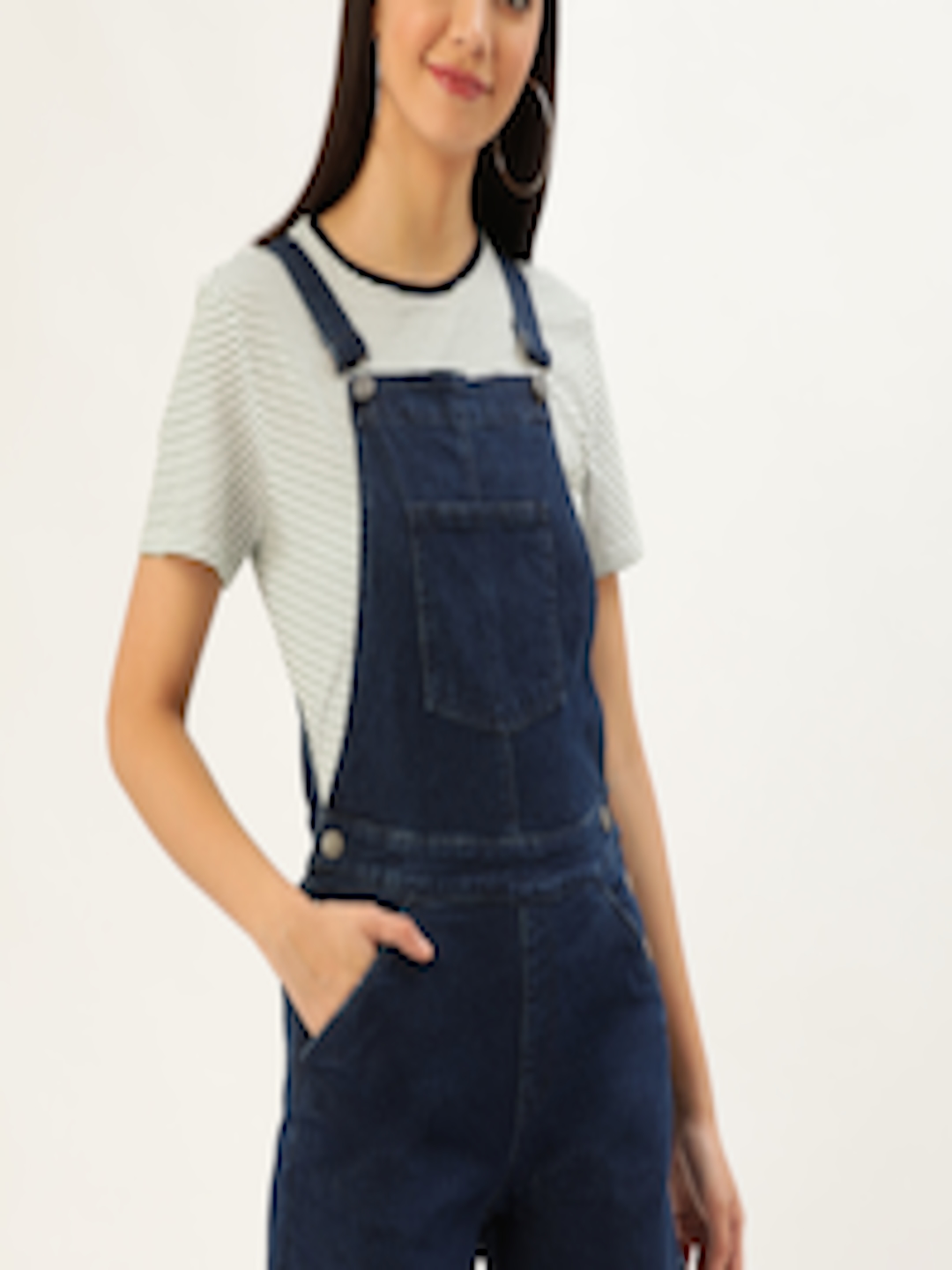 Buy DressBerry Women Navy Blue Solid Denim Dungarees - Dungarees for ...