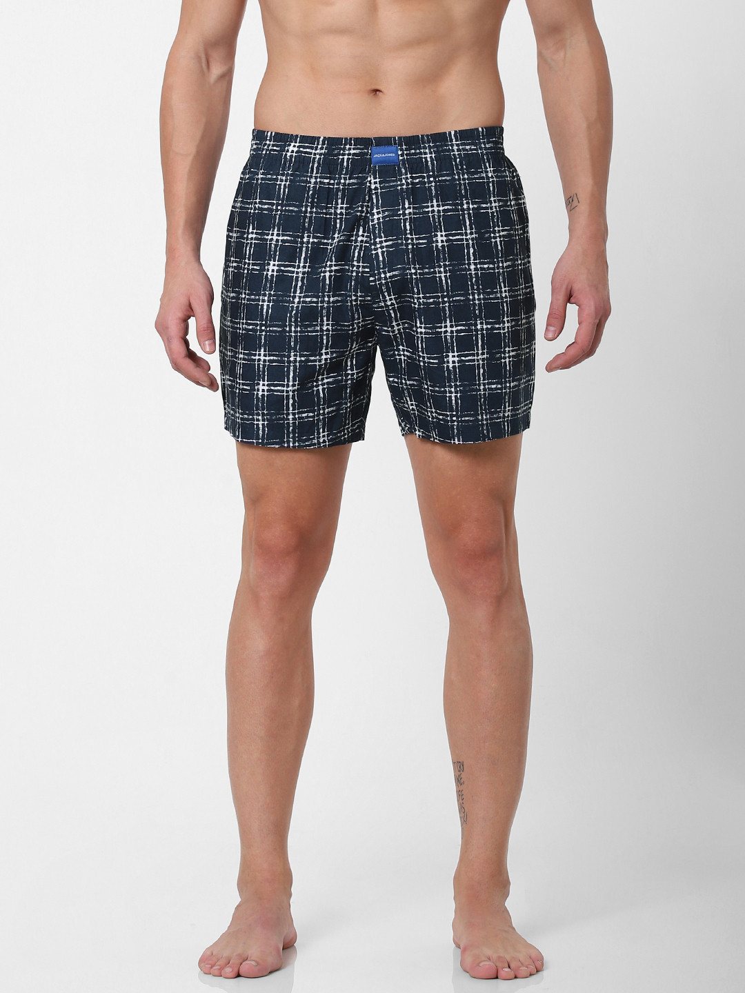 Buy Jack & Jones Men Navy Blue & White Checked Pure Cotton Boxers