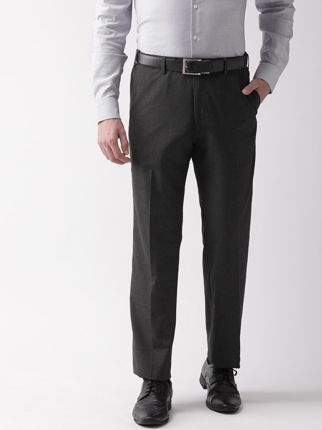 Buy Marks & Spencer Men Charcoal Grey Regular Fit Self Checked Formal ...