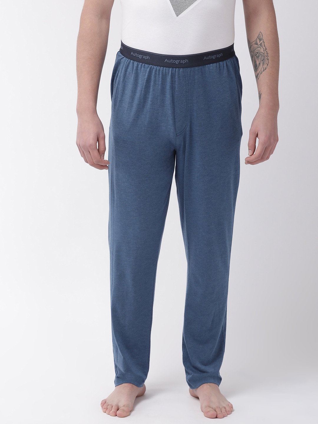 Buy Marks & Spencer Men Navy Navy Blue Solid Lounge Pants Lounge