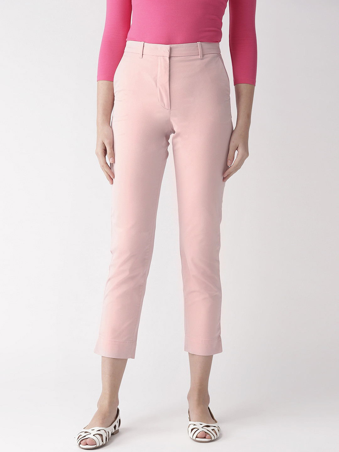 Buy Marks & Spencer Women Pink Regular Fit Solid Cropped Chinos Trousers for Women 11265226