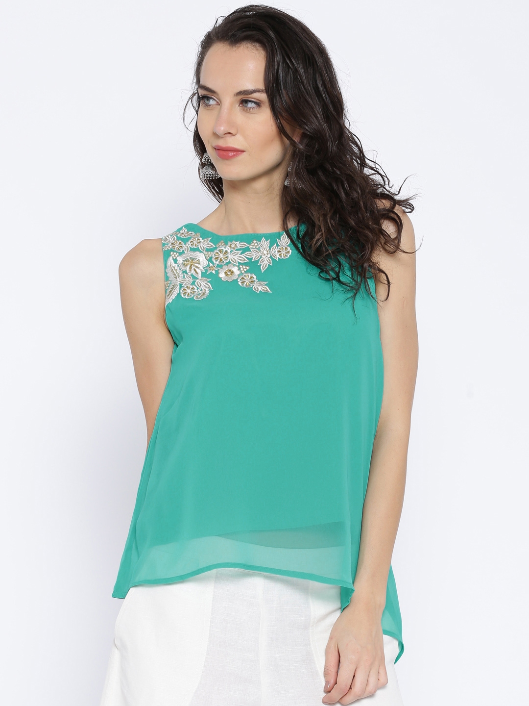Buy Anouk Sea Green Top With Embroidered Detail - Tops for Women ...