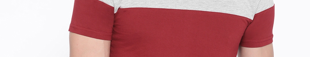 Buy Rodzen Men Maroon & White Colourblocked Round Neck T Shirt ...