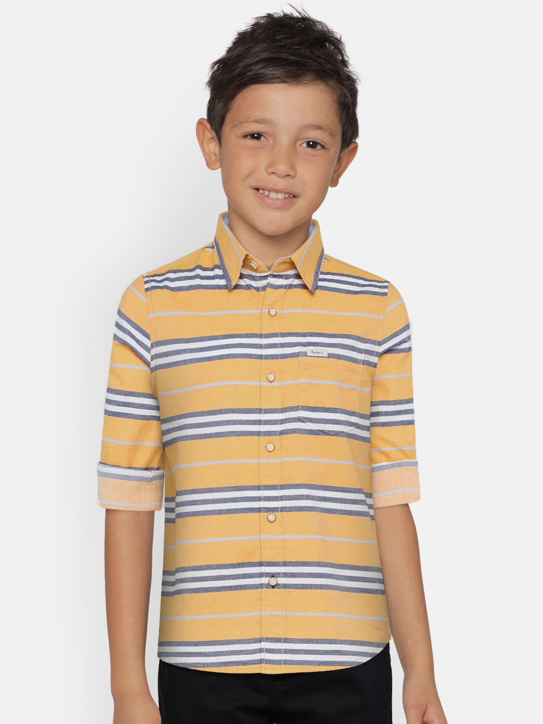Buy Pepe Jeans Boys Mustard Yellow & Navy Blue Regular Fit Striped