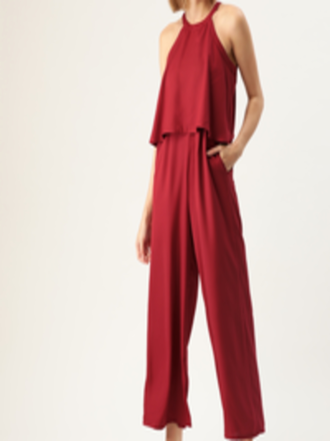 Buy DressBerry Women Maroon Solid Cropped Basic Jumpsuit - Jumpsuit for ...