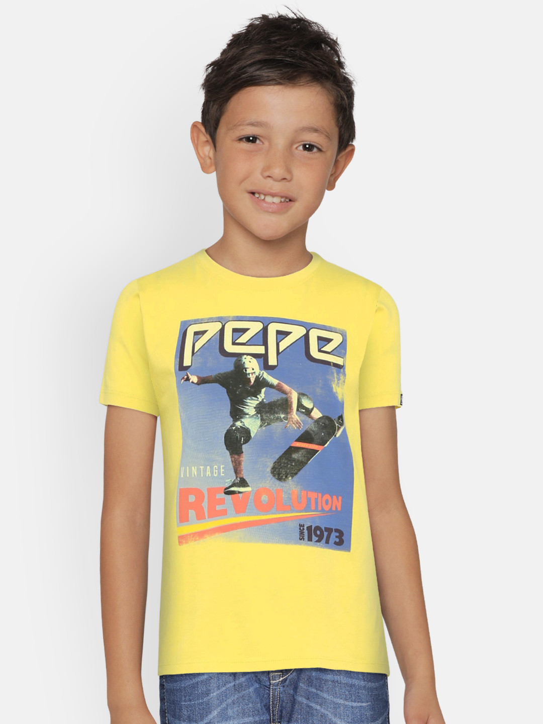 Buy Pepe Jeans Boys Yellow Printed Round Neck T Shirt Tshirts for