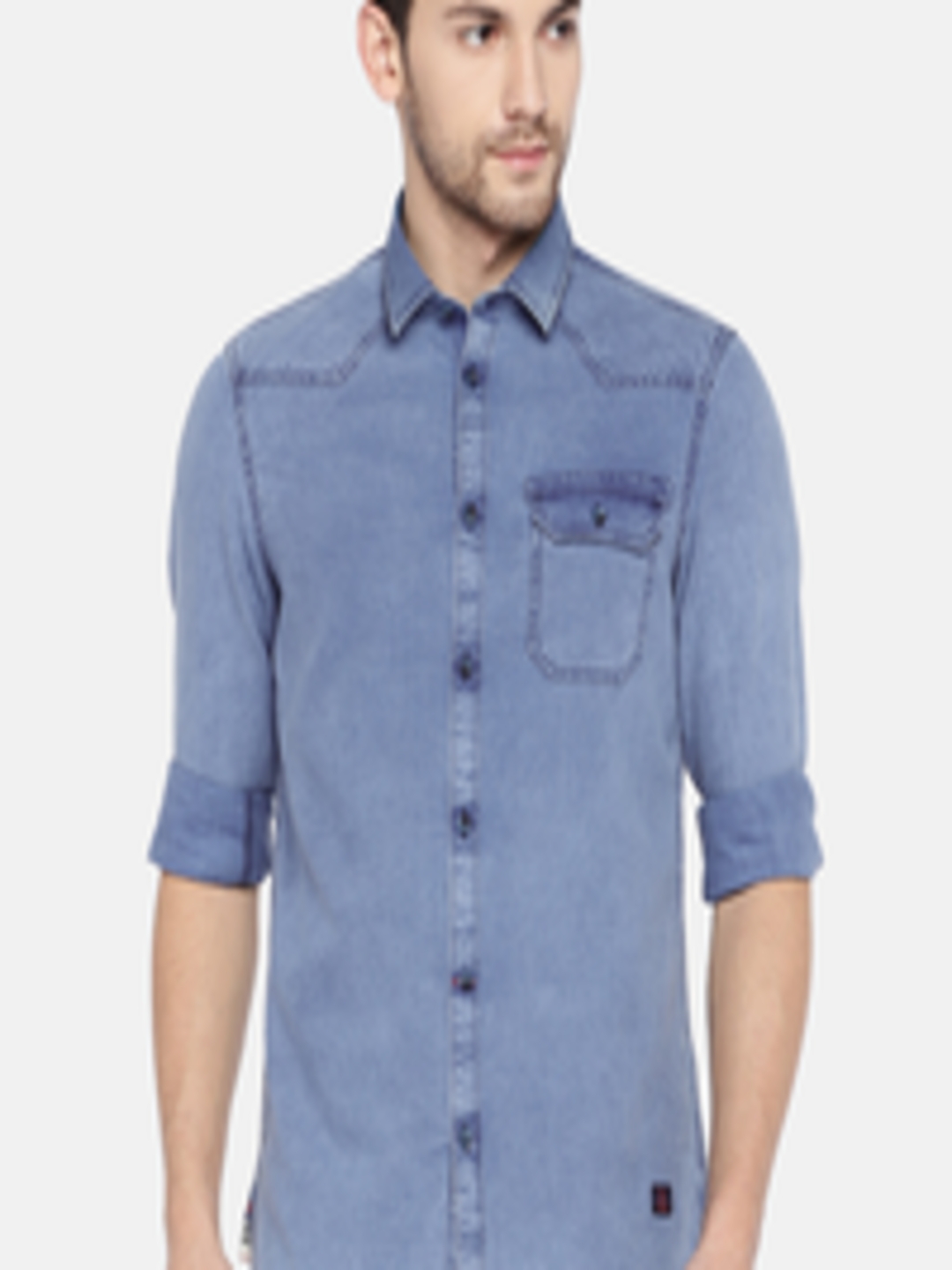 Buy RISQUE Men Blue Slim Fit Solid Casual Denim Shirt - Shirts for Men ...