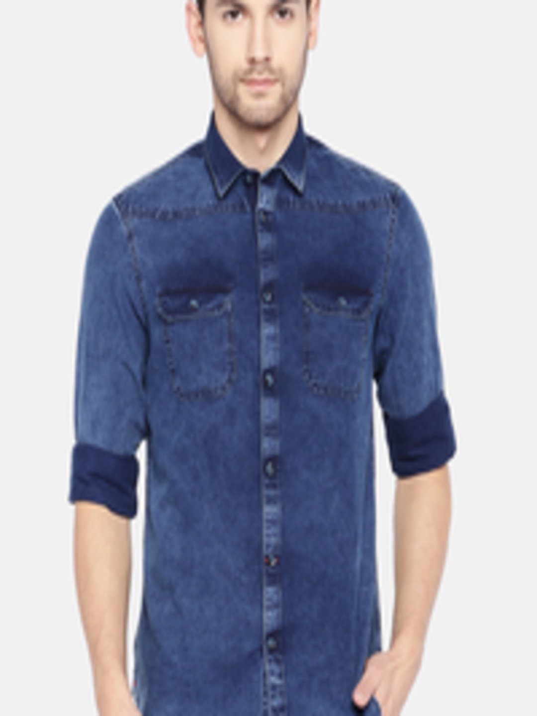 Buy RISQUE Men Blue Slim Fit Faded Casual Shirt - Shirts for Men ...