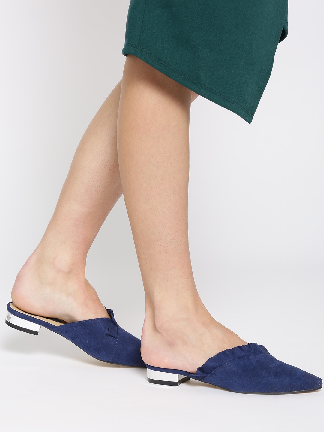 navy blue flat mules