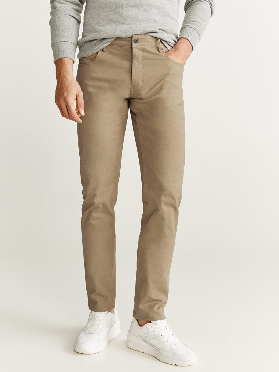 Buy MANGO MAN Khaki Pisa Slim Fit Solid Regular Trousers - Trousers for ...